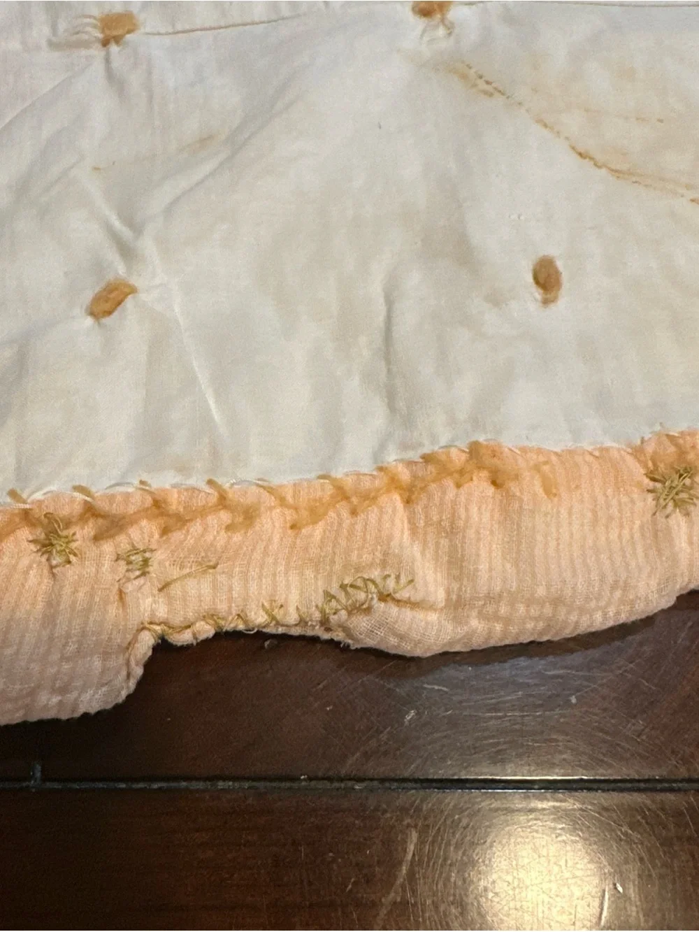 Vintage Handmade Basket Patchwork Quilt 82x60” Peach White Orange
